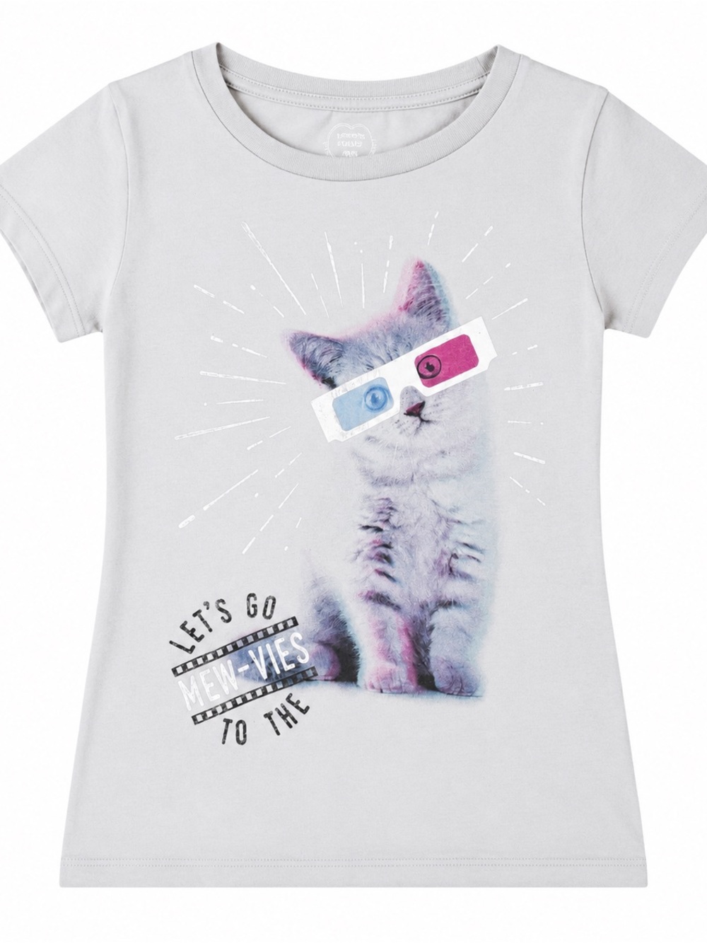 Aeropostale White Tee with Kitten Graphic and 3D Glasses